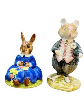 Royal Doulton Daisie Bunnykins & Dusty Dogwood Figurines Collectible Hand-Painte